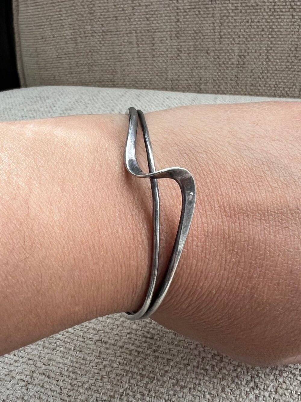 Modernist Sterling Silver Wave Cuff Bracelet Open Bangle Abstract Artisan 925